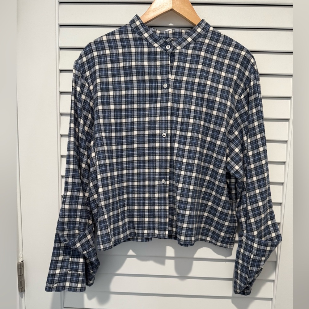 TWP Casual Blue and White Plaid Button Down Flannel Shirt